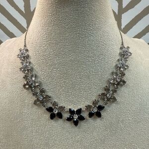 NWOT Silver Kate Spade Bed of Roses Black & Clear Crystal Necklace